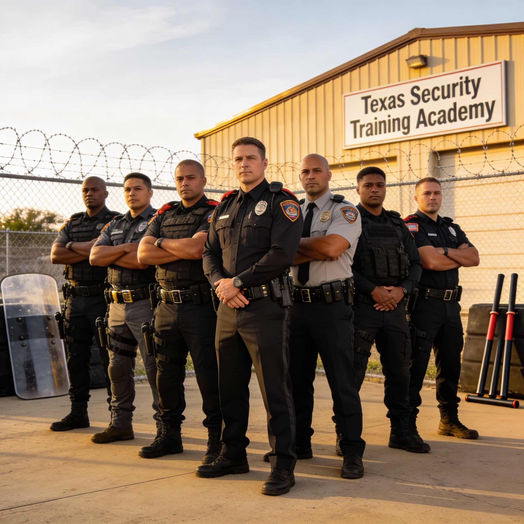 modern security training academy building exterior in Lubbock Texas with professional signage and parking lot