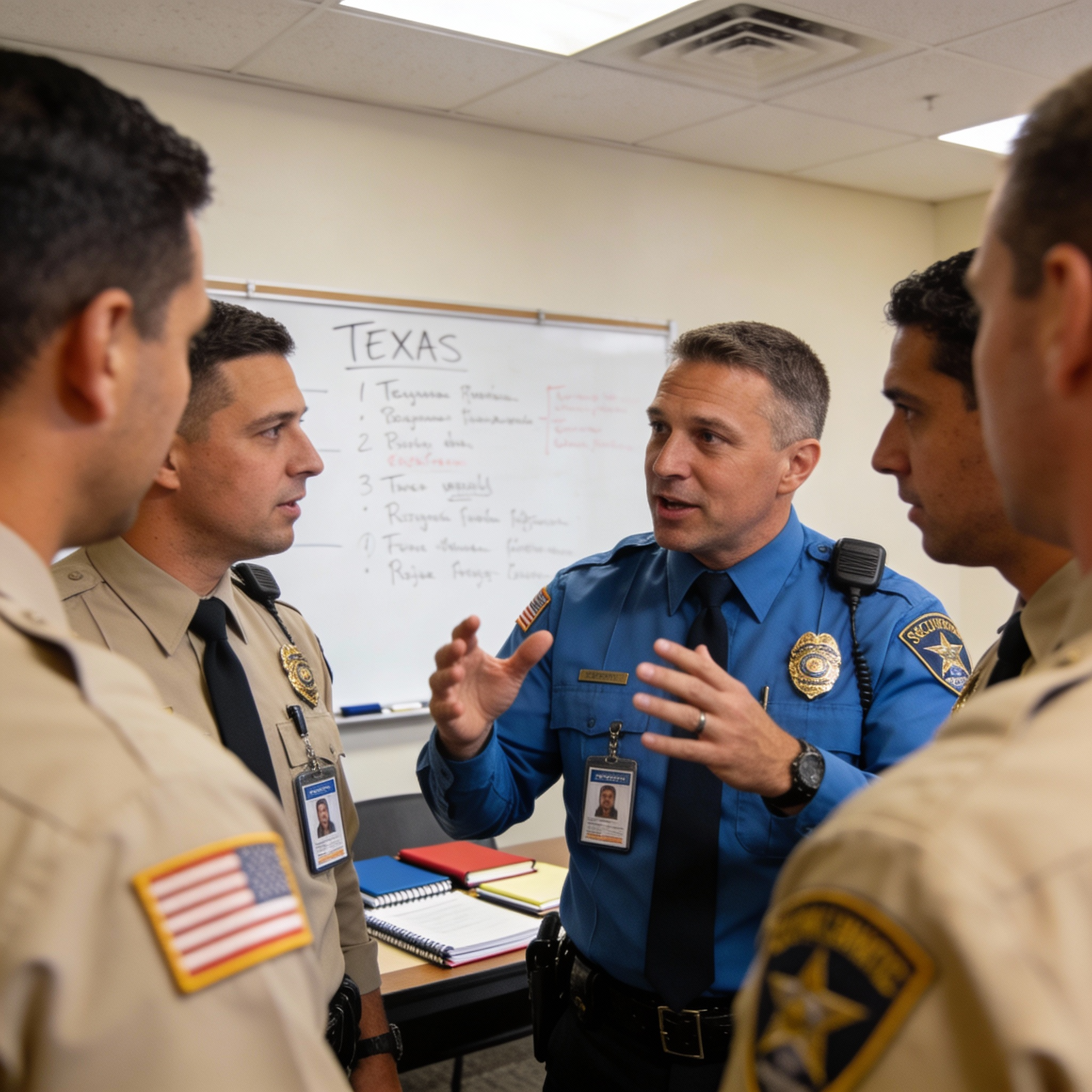 diverse group of security professionals in training uniforms in Texas, professional team photo